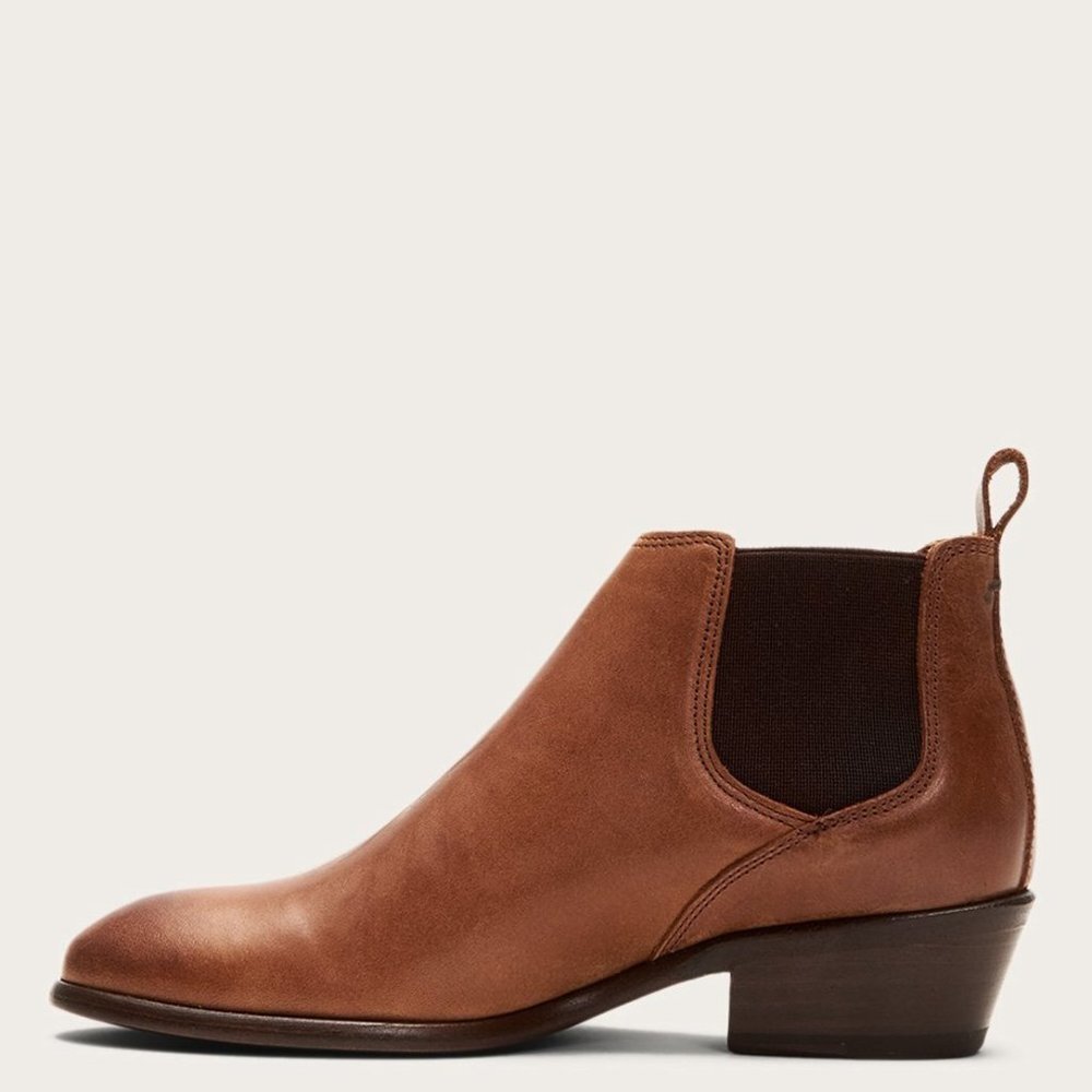 Frye Carson Chelsea Cognac Leather Cute Ankle Boot - Picture 3 of 16